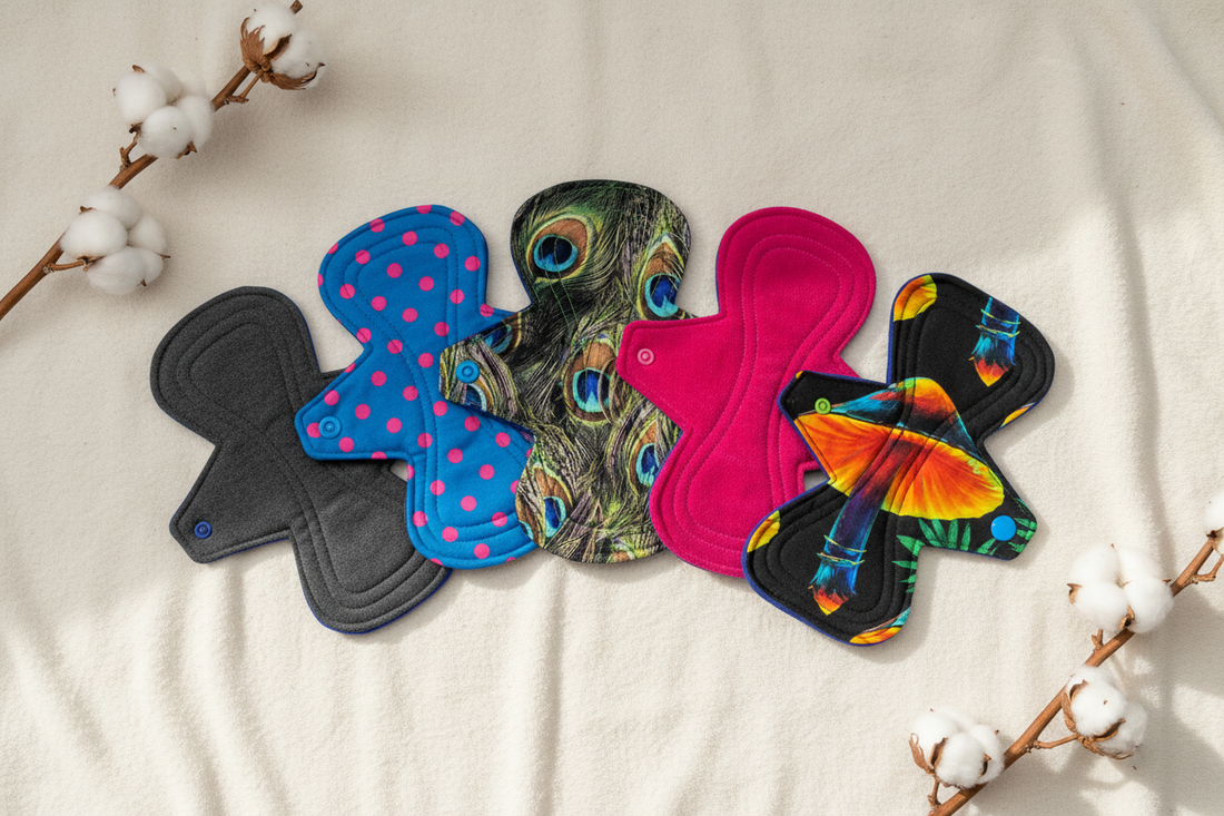 5 waschbare LottePads Damenbinden pro Tag in verschiedenen Farben und Drucken