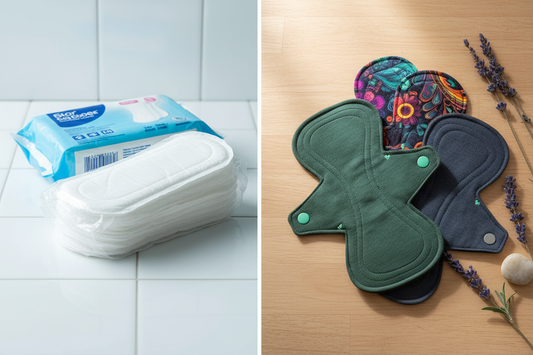 Vergleich zwischen giftigen Einweg-Damenbinden aus der Drogerie und natürlichen waschbaren Damenbinden von LottePads