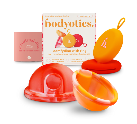 Menstruatiedisc | Herbruikbaar | Trekring | Oranje & Rood | S & L (2 stuks)