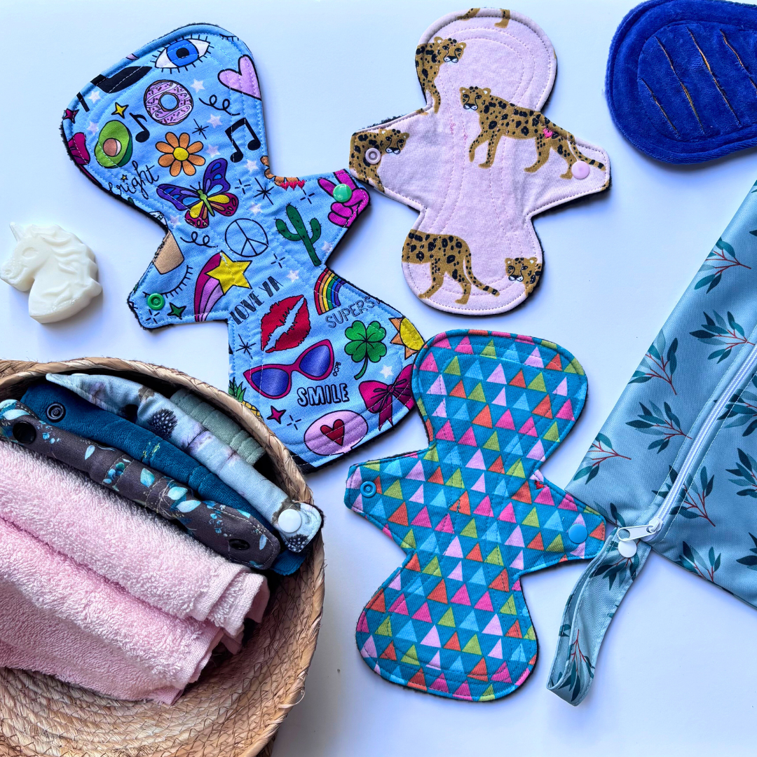 Collectie wasbare maandverbanden LottePads in verschillende kleuren en prints