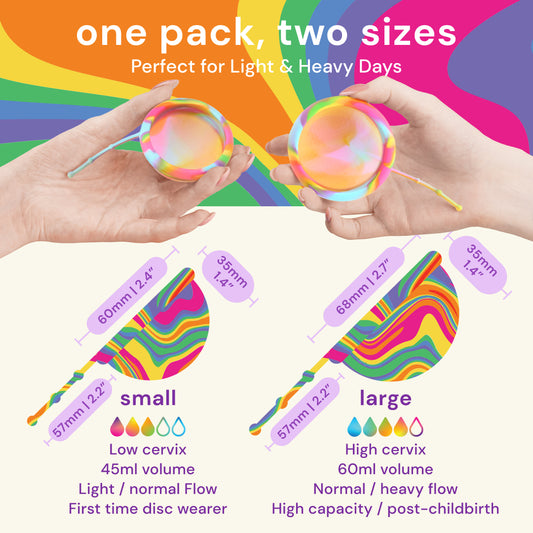 Menstruatiedisc | Herbruikbaar | Trekkoord | Rainbow | S & L (2 stuks)